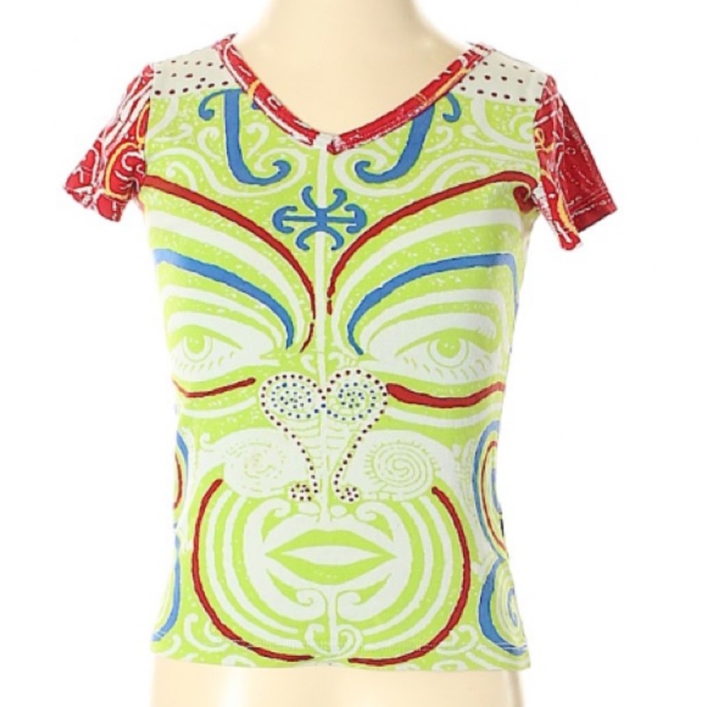 🔴3/$15🔴 BCBGMAXAZRIA T-SHIRT ABSTRACT VNECK XS